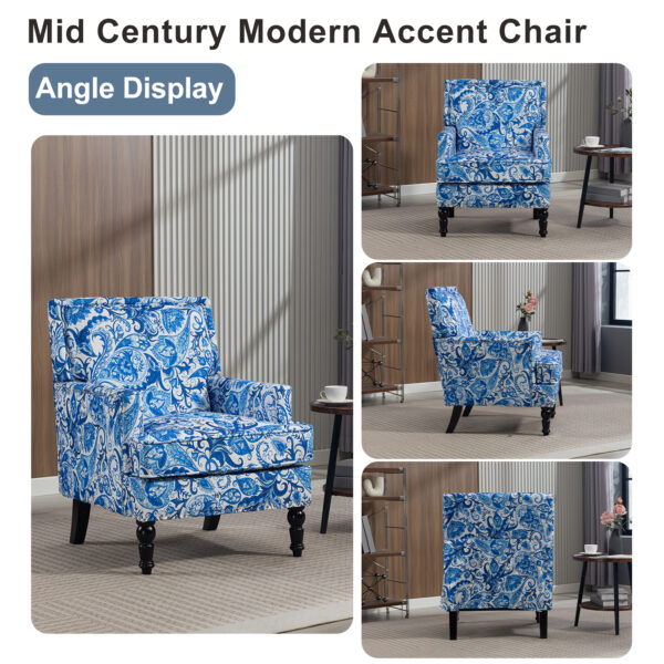 Mid-Century Accent Chair, Vintage Print Linen Wingback Armchair