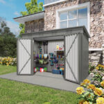 4 x 9 FT Outdoor Storage Shed, Metal Garden Shed with Sloping Roof