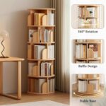 Rotating Bookshelf. Round Revolving Bookcase. 360° Spinning Book Shelf Tower. Narrow Organizer for Bedroom. Living Room. Small Space. Corner. Office. Kids & Adults (Natural. 5 Tier)