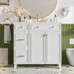 36 Bathroom Vanity with Ceramic Sink. Standard and Double-Layer Drawers. Soft Close Doors. Adjustable Shelves. Modern Storage Cabinet for Small and Medium Bathrooms (White)