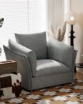 Oversized Accent Chair Indoor. 39.3 W Large Upholstered Single Sofa Chair. Chenille Fabric Large Comfy Armchair. Leisure Lounge Chair for Living Room. Bedroom. Reading Room (Grey)