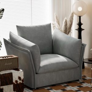 Oversized Accent Chair Indoor. 39.3 W Large Upholstered Single Sofa Chair. Chenille Fabric Large Comfy Armchair. Leisure Lounge Chair for Living Room. Bedroom. Reading Room (Grey)