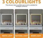 32'' Makeup Vanity Desk with Mirror and Lights. Large LED Mirror with 3 Color Modes. Makeup Vanity with Power Outlet & USB Ports. 6 Open Shelves & 2 Drawers for Women & Girls