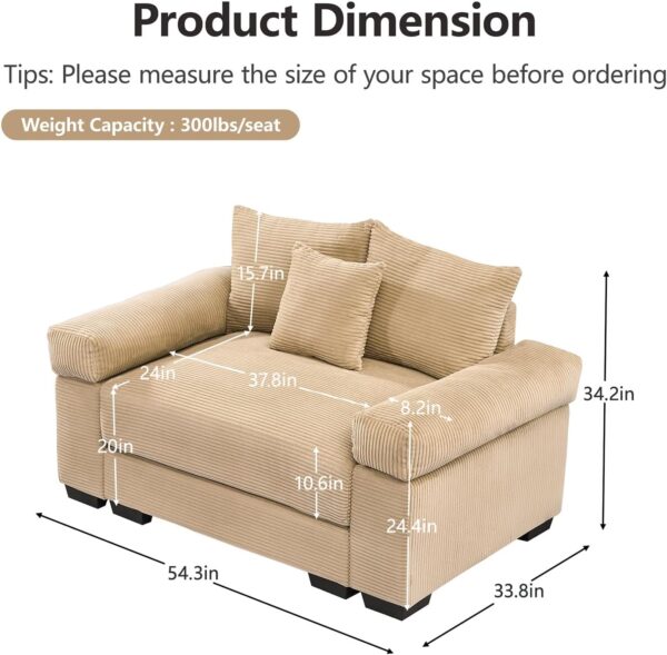 54.3 Oversized Accent Chair. Corduroy Armchair. 24in Extra Deep Seats. Modern Lounge Chair. Upholstered Reading Chair for Living Room & Bedroom