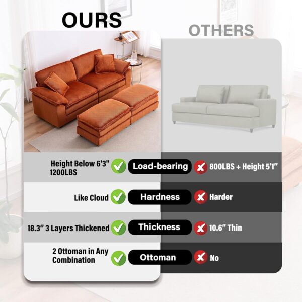 84.6 Oversized Double Chaise Lounges Indoor with 2 Ottoman