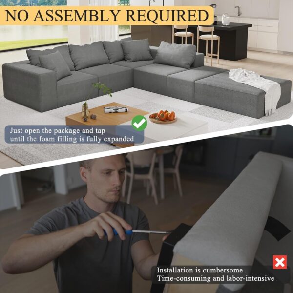 132 Modular Sectional Couch. Modern L Shaped Boneless Cloud Couch with Deep Seat. Comfy Chenille Fabric Sectional Sofa with Chaise Lounge. No Assembly Required (Grey)