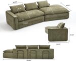 133'' Modern Minimalist Modular Sectional Sofa. Upholstered Cloud Couch with Deep Seats. Right Facing Chaise for Living Room (Green)