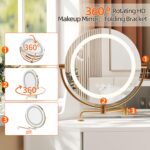 Corner Vanity Desk with Lighted Mirror. 44 Modern Fluted Makeup Vanity Desk with Adjustable Folding Mirror. Stool. Bedroom Dressing Table for Women. Small Place (White)