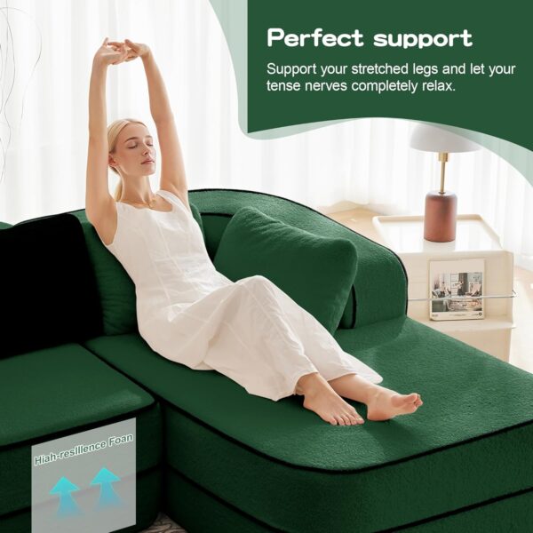 Double Chaise Lounge Chair Indoor Upholstered Boneless Sofa Bed