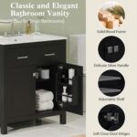60 Modern Bathroom Vanity with Double Vanities. Double Ceramic Sinks. Adjustable Shelf. Soft Close Doors and Flip Drawer. Large Bathroom Vanity Sink Set (Black)