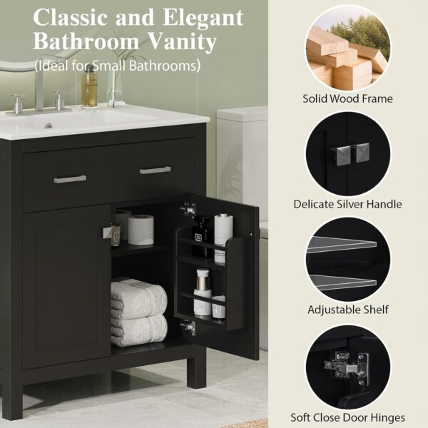 60 Modern Bathroom Vanity with Double Vanities. Double Ceramic Sinks. Adjustable Shelf. Soft Close Doors and Flip Drawer. Large Bathroom Vanity Sink Set (Black)