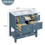 30 Bathroom Vanity with Sink Set. Vintage Bathroom Cabinet Vanity with Ceramic Basin. Extra Large Storage 5 Drawers. Solid Wood Frame Storage Cabinet (Blue)