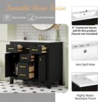 36'' Bathroom Vanity with Ceramic Sink Combo Set. Modern Freestanding Single Bathroom Cabinet with 4 Drawers & 2 Cabinets. Storage Cabinet. Solid Wood Frame Vanity Set (Black)