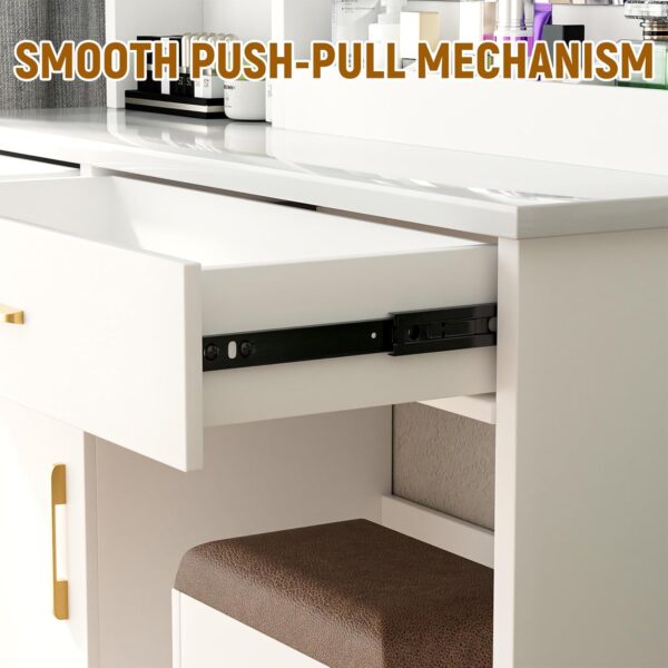 32'' Makeup Vanity Desk with Mirror and Lights. Large LED Mirror with 3 Color Modes. Makeup Vanity with Power Outlet & USB Ports. 6 Open Shelves & 2 Drawers for Women & Girls