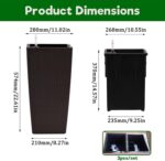 2 Pack Tall Planters for Indoor or Outdoor Plants. Self-Watering Pots with Drain Holes. 22-Inch High Faux Rattan Design Modern Tall Square Planter Box for Porch. Patio. Backyard (Pack of 2. Brown)