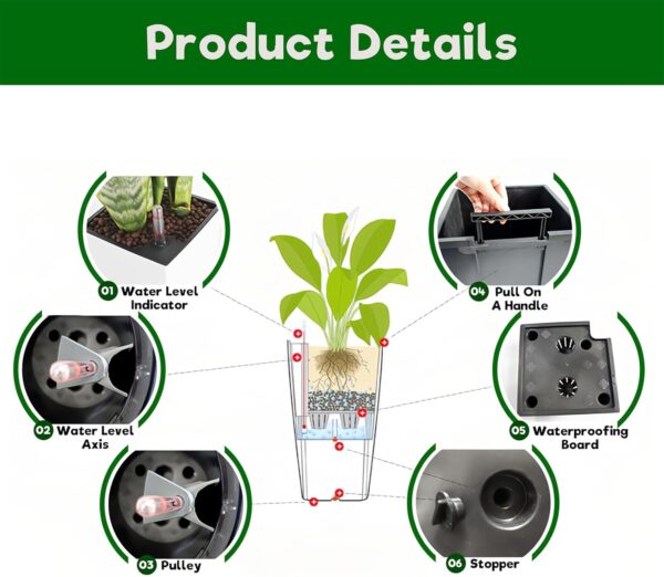 2 Pack Tall Planters for Indoor or Outdoor Plants. Self-Watering Pots with Drain Holes. 22-Inch High Faux Rattan Design Modern Tall Square Planter Box for Porch. Patio. Backyard (Pack of 2. Brown)