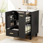 24 Bathroom Vanity with Sink. Bathroom Cabinet with Door Shelf. Deep Drawer. 2-Tier Pull-Out Basket. Solid Wood Frame Bathroom Vanities (Black)