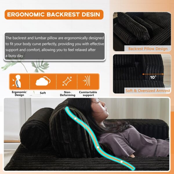 Oversized Chaise Lounge Chair Indoor with Removable Ottoman. 48.5 Comfy Thicked Upholstered Recliner Corduroy Couch. Leisure Sleeper Chair for Living Room. Bedroom. No Assembly Required