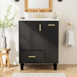 24 Bathroom Vanity with Sink. Bathroom Cabinet with Door Shelf. Deep Drawer. 2-Tier Pull-Out Basket. Solid Wood Frame Bathroom Vanities (Black)