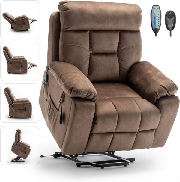 Cloud Power Lift Recliner with 26'' Extra Wide Seat for Large Weight Elderly. Maximum Weight 400lb. Velvet Comfort Lift Lazy Boy Recliner Chair with Massage and Lumbar Heat with Cup Holder and Pocket