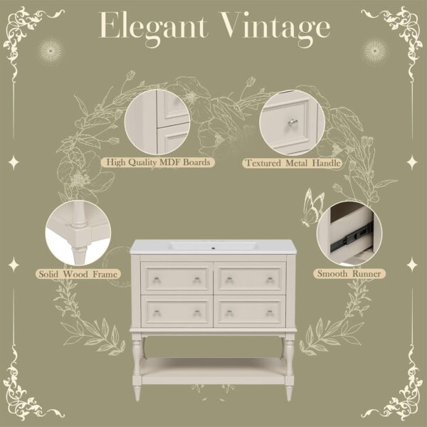 36 Bathroom Vanity with Sink. Bathroom Vanities. FreeStanding Vanity Set with 4 Drawers. Solid Wood Frame Bathroom Cabinet (Beige)