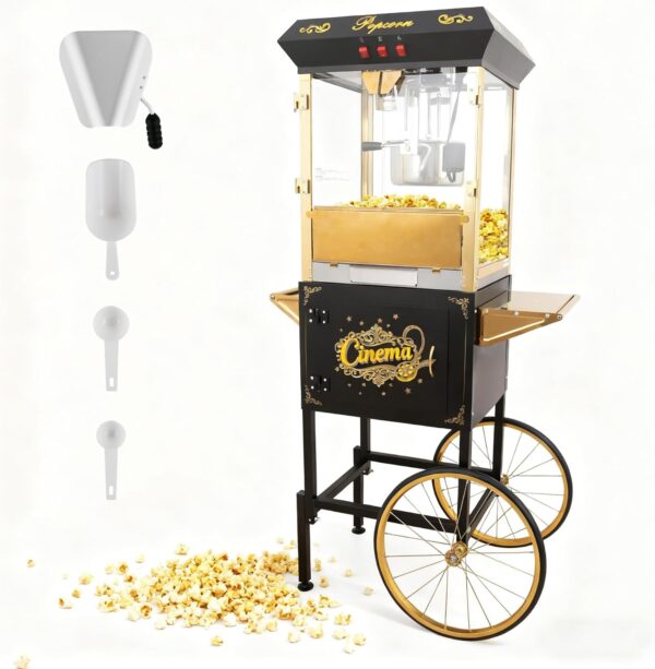 Upgraded 16oz Commercial Popcorn Machine with Cart 850W for Home Party