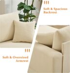 Oversized Loveseat with 2 Ottomans. 82.7 Corduroy Couch. Sectional Sleeper Sofa with Back Pillows. 2 Toss Pillows Upholstered Sofa Deep Seat Couch for Living Room and Bedroom (Beige)