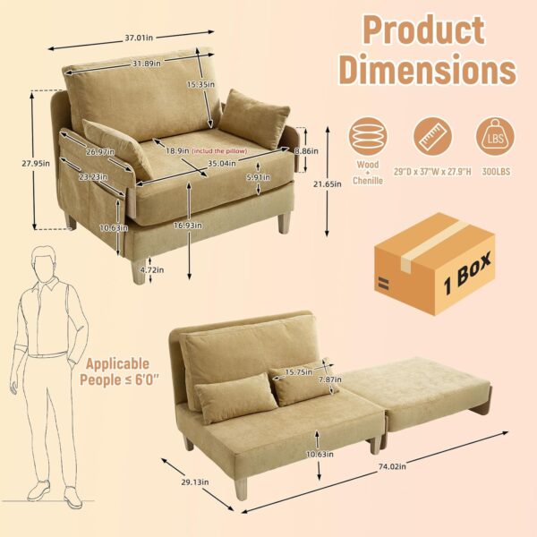 3-in-1 Convertible Folding Sofa Bed with Armrest for Small Spaces Living Room