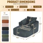 64L Oversized Chaise Lounge Chair Indoor Boneless Couch Chair with 3 Pillows