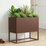 36 L Metal Planter Boxes Outdoor Rectangular Planter. Tall Planters Heavy Dut for Indoor/Outdoor Use. Large Planters with Shelves and Drainage Holes for Porch/Patio/Garden (Brown)