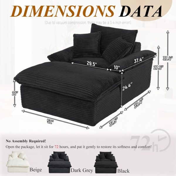 51'' Chaise Lounge Chair Indoor Boneless Sofa with Ottoman