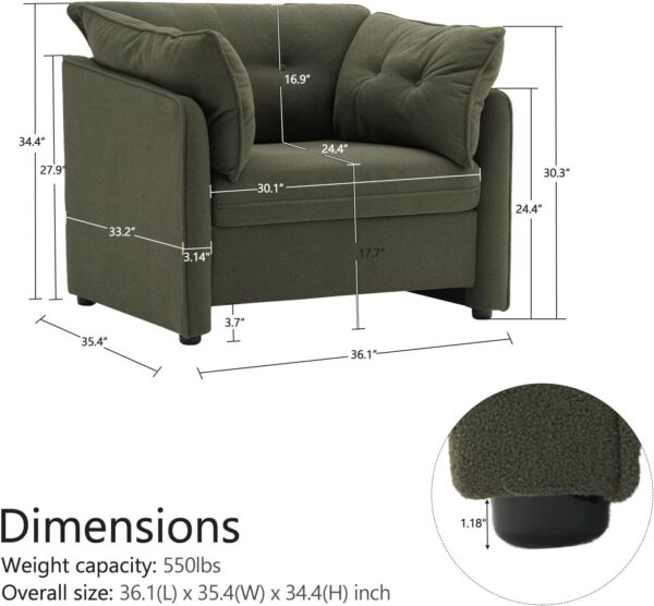 Oversized Accent Chair Indoor. Single Sofa Chair with Thick Soft Cushion. Chenille Fabric Large Comfy Reading Chair. Big Comfy Armchair Leisure Lounge Chair for Living Room. Bedroom (Green)