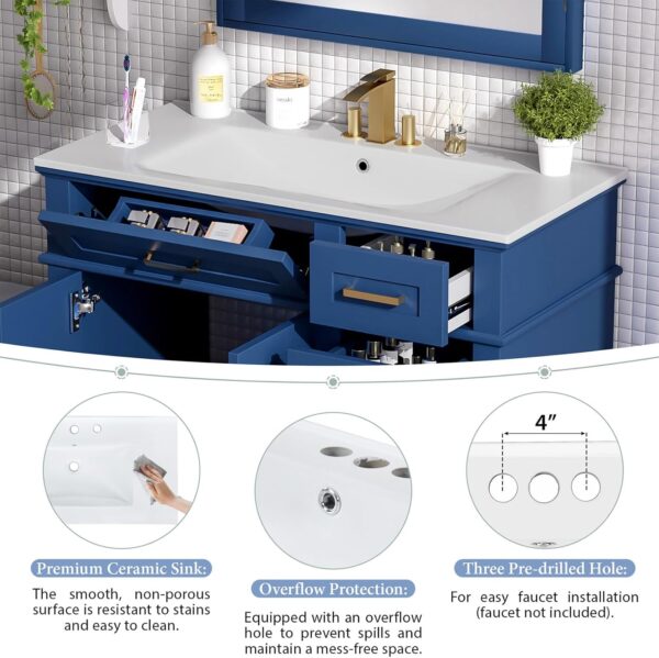 36 Bathroom Vanity with Sink. Modern Bathroom Cabinet. Single Basin Vanity Set with Storage Cabinet Doors Drawer for Guest Baths Master Suites or Rental Units.Small Bathrooms (Blue)