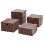 Plastic Interlocking Deck Tiles. 44 Pack Patio Deck Tiles. 12x12 Square Outdoor All Weather Use. Outdoor and Indoor Patio Decking Tiles for Porch. Poolside. Balcony. Backyard (Brown)