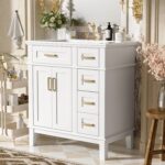 30'' Bathroom Vanity with Single Sink Combo. Freestanding Modern Bathroom Storage Sink Cabinet. Storage Cabinet with 2 Drawers & 2 Door. Solid Wood Frame for Small Bathrooms. White