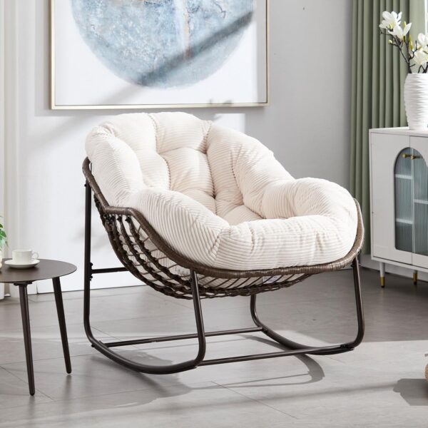 Outdoor Rattan Rocking Chair,Padded Cushion Rocker Recliner Chair Outdoor