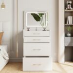 3 in 1 Vanity Desk with Flip Top Mirror. Small Make Up Set with Visible Glass Desktop. Compact Makeup Vanity with 3 Drawers Hidden Storage & Cushioned Stool. Dressing Table for Bedroom