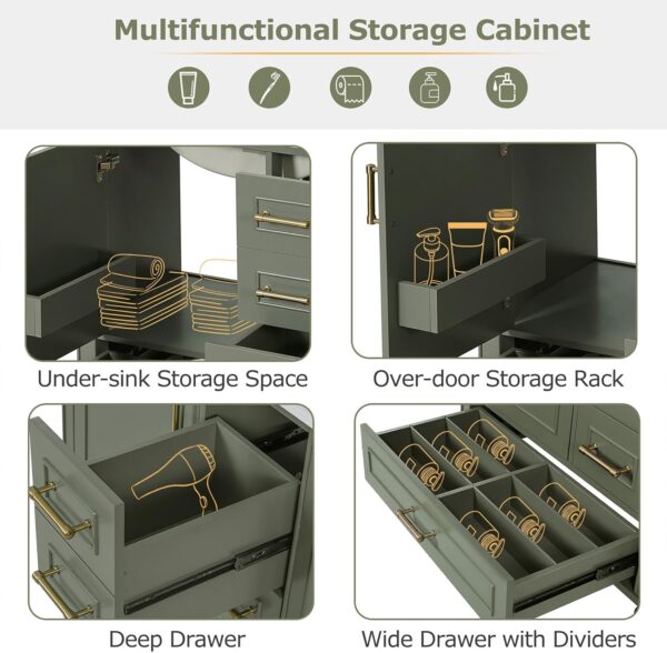 Bathroom Vanity. 30 Bathroom Vanity with Sink. Modern Storage Cabinet with 3 Drawers & 1 Door. Freestanding Bathroom Vanities. Solid Wood Frame for Small Space 30'' x 18'' x 34'' (Olive Green)