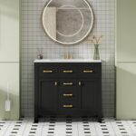 36'' Bathroom Vanity with Ceramic Sink Combo Set. Modern Freestanding Single Bathroom Cabinet with 4 Drawers & 2 Cabinets. Storage Cabinet. Solid Wood Frame Vanity Set (Black)