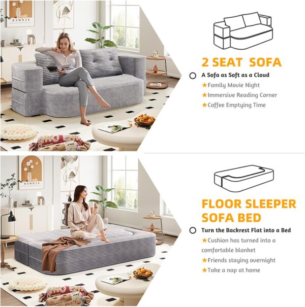 2-in-1 Foldable Sofa Convertible Sleeper Foam Sofa Bed with Multi Functional Blanket