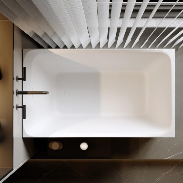 51'' Solid Surface Freestanding Bathtub. Stone Resin Stand Alone Soaking Tub. Modern Rectangular Freestanding Tubs with Overflow. Pop-up Drain. Thick Edge. Matte White