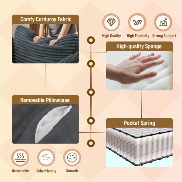 64L Oversized Chaise Lounge Chair Indoor Boneless Couch Chair with 3 Pillows