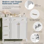 36 Bathroom Vanity with Ceramic Sink. Standard and Double-Layer Drawers. Soft Close Doors. Adjustable Shelves. Modern Storage Cabinet for Small and Medium Bathrooms (White)