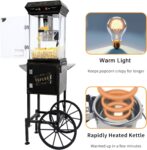 Popcorn Machine Cart with 6 Oz Kettle Makes Up to 32 Cups and Warming Light. Popcorn Maker Machine. Movie Theater Pop Corn Machine with 2-Switch Control & Tempered Glass Doors. Easy to Clean (Black)