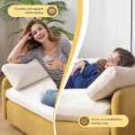 50 Oversized Chaise Lounge Chair Indoor. Oversized Chenille Single Sofa Chair. Wide and Deep Seat Accent Chair. Modern Upholstered Comfy Armchair with Two Throw Pillows (Yellow + Cream)
