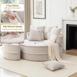 Oversized Round Chaise Longue Chair Indoor with Ottoman and 5 Pillows for Reading