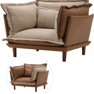 Oversized Accent Chair Indoor. Single Sofa Lounge Chair Chenille Fabric Large Comfy Reading Chair. Big Comfy Armchair Leisure Lounge Chair for Living Room. Bedroom (Brown)