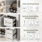 30'' Bathroom Vanity with Single Sink Combo. Freestanding Modern Bathroom Storage Sink Cabinet. Storage Cabinet with 2 Drawers & 2 Door. Solid Wood Frame for Small Bathrooms. White