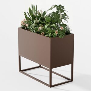 36 L Metal Planter Boxes Outdoor Rectangular Planter. Tall Planters Heavy Dut for Indoor/Outdoor Use. Large Planters with Shelves and Drainage Holes for Porch/Patio/Garden (Brown)