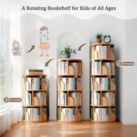 Rotating Bookshelf. Round Revolving Bookcase. 360° Spinning Book Shelf Tower. Narrow Organizer for Bedroom. Living Room. Small Space. Corner. Office. Kids & Adults (Natural. 5 Tier)